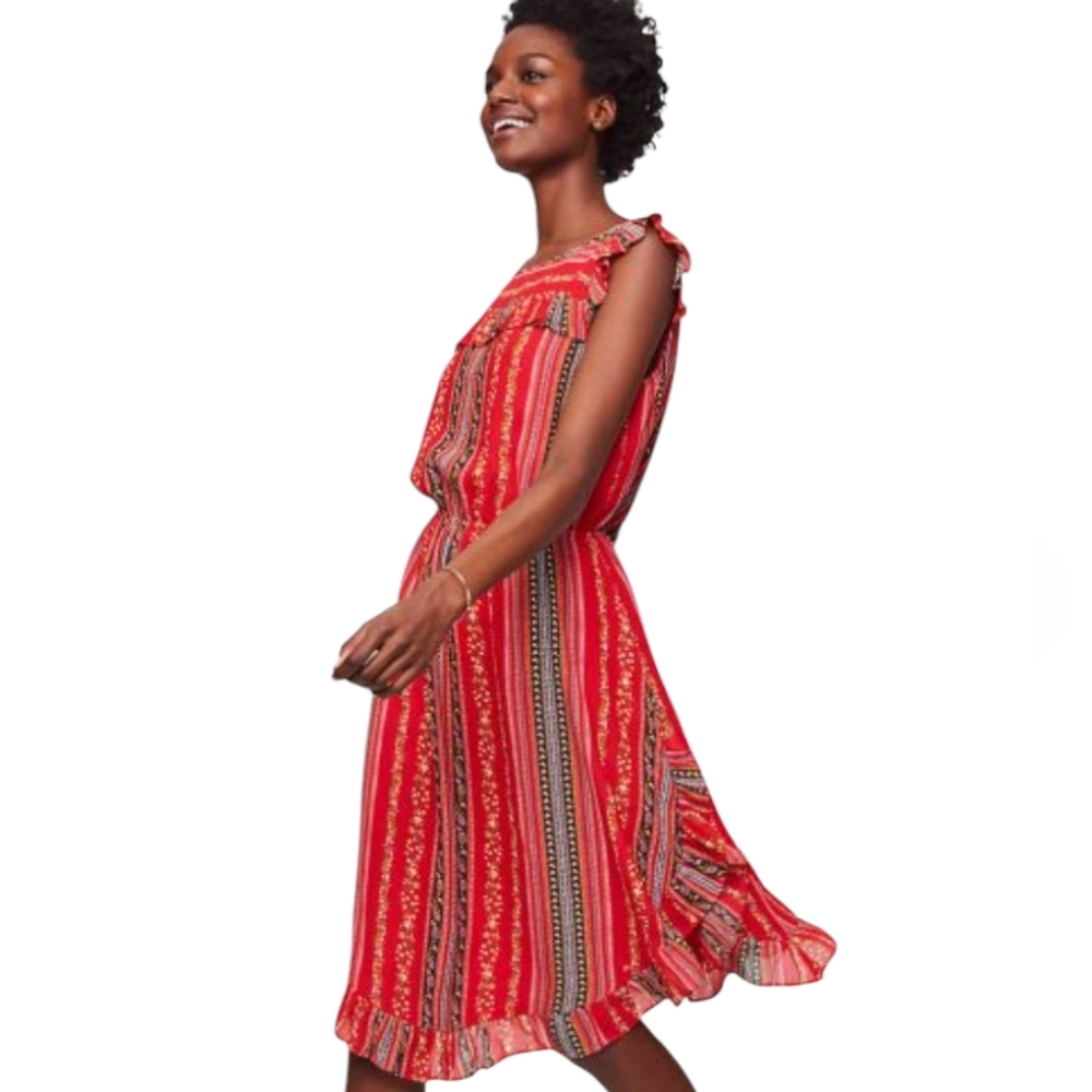 LOFT Red Striped Midi Dress